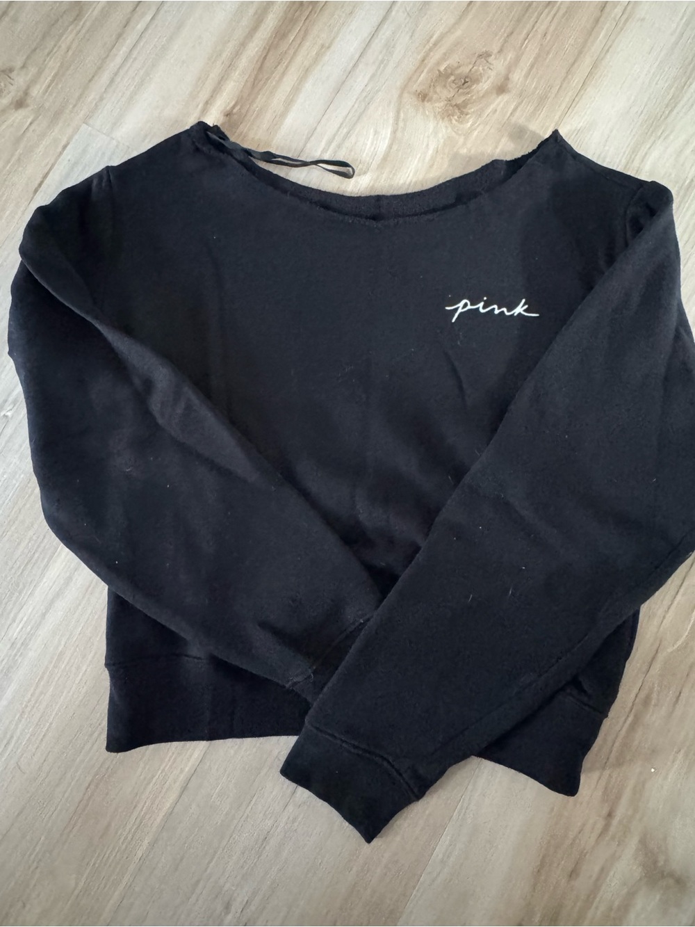 PINK Victoria's Secret Black Off-the-Shoulder Logo Sweater